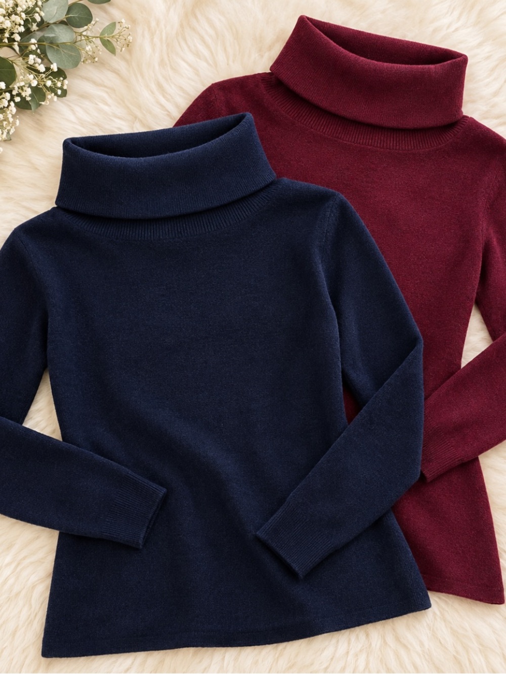 Aqua Women's Navy and Burgundy Turtleneck Sweaters